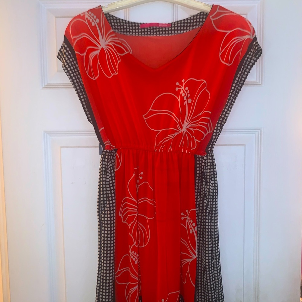 Vintage Pinkyotto Red and Blue Gathered Dress